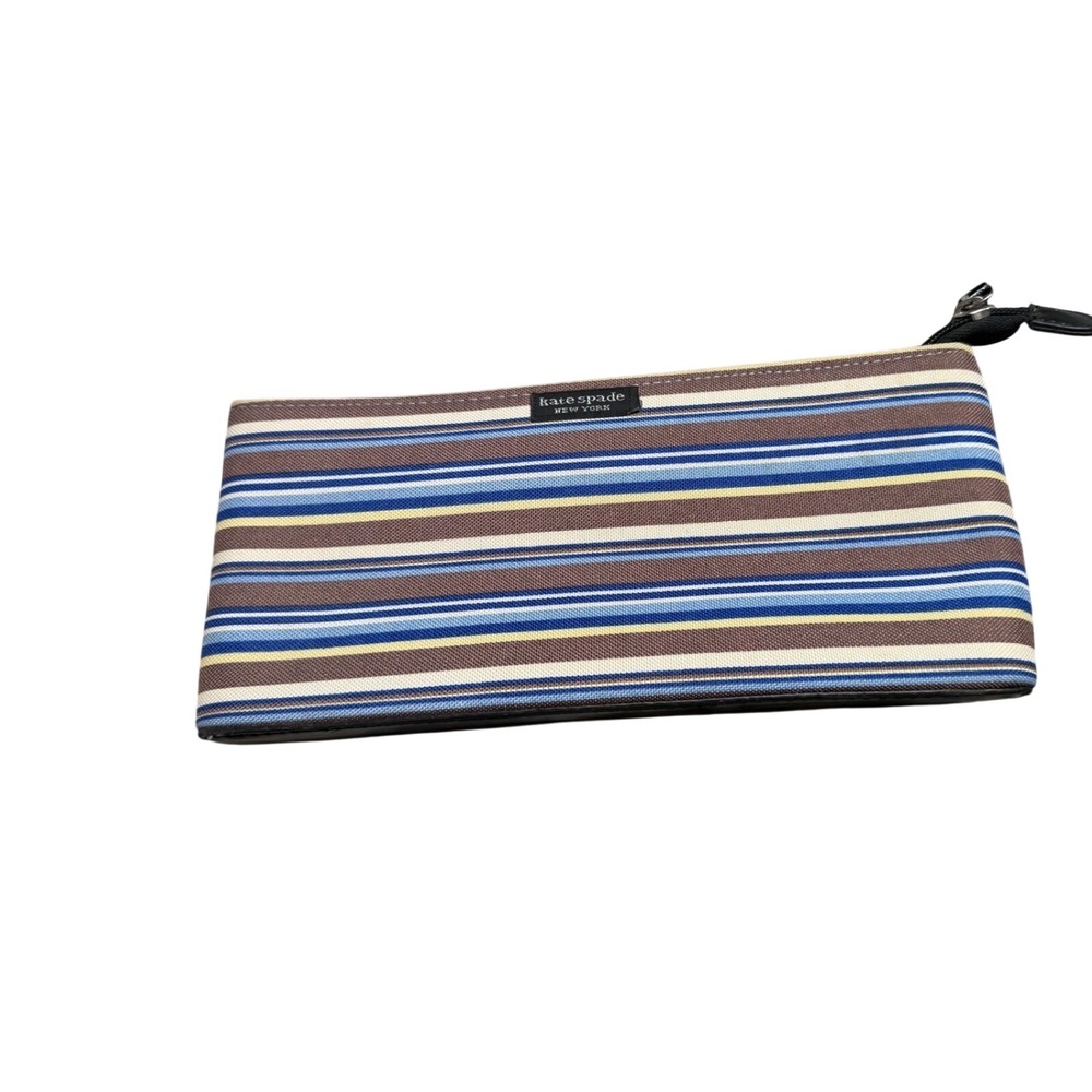 Kate Spade New York Multicolor Striped Canvas Clutch Purse Zip Top